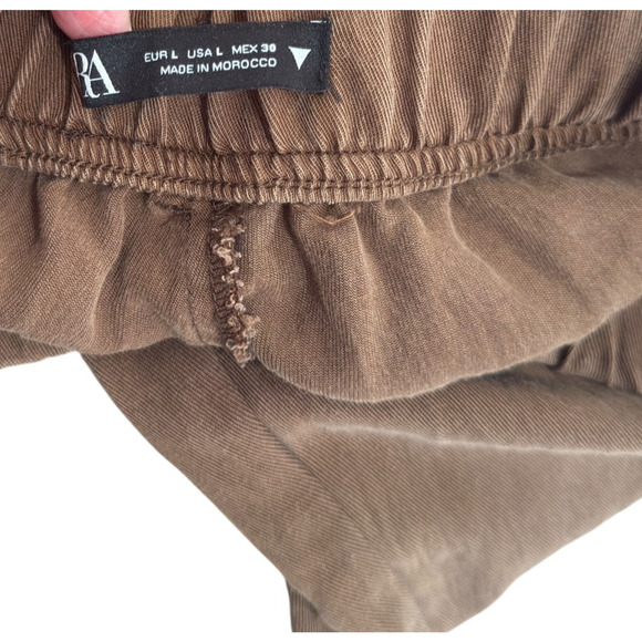 Zara Elastic Waist Lyocell Cargo Pants Womens Sz M Brown Straight Wide Leg Comfy - Picture 5 of 6